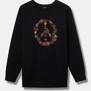 Torrid Sweatshirt 0X 1X 3X 4X 5X Black Floral Peace Sign Black Fleece Top Plus
